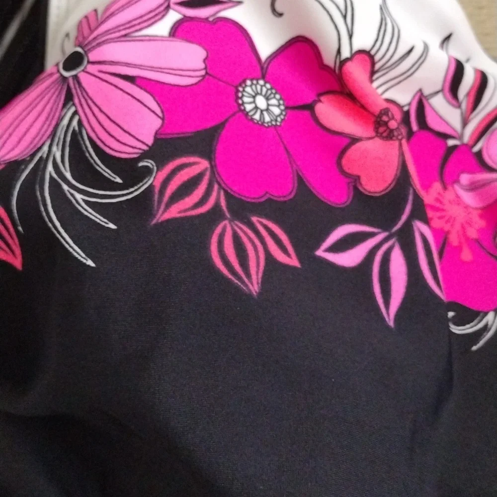Reebok Black Pink Floral One Piece Ruched Bathing U Back Swimsuit 16 Nos Nwt